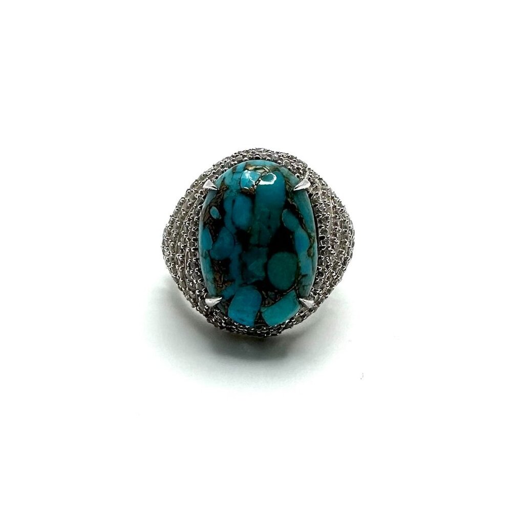 Affinity Gems Sterling Silver Blue Turquoise & White Zircon Cocktail Ring Size 7